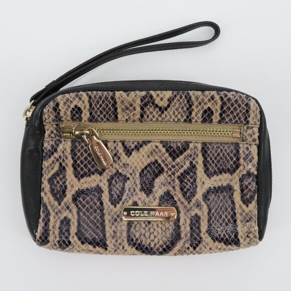 Cole Haan Python Snakeskin Print Genuine Leather Black Wristlet Handbag Purse - Picture 10 of 11